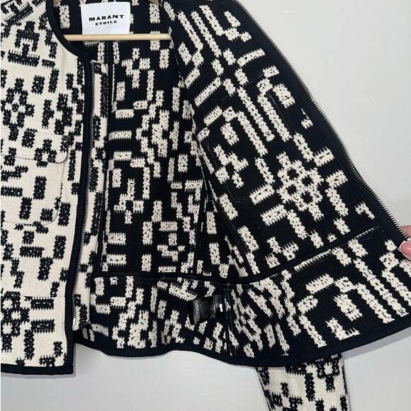 Isabel Marant Etoile Deliona Abstract Printed Tweed Jacket Black/White Size 42 - Picture 6 of 10